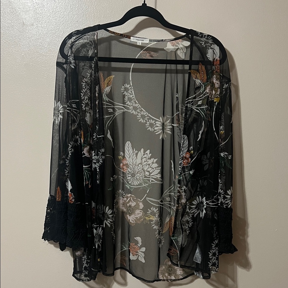 Maurices Black Floral Sheer Kimono